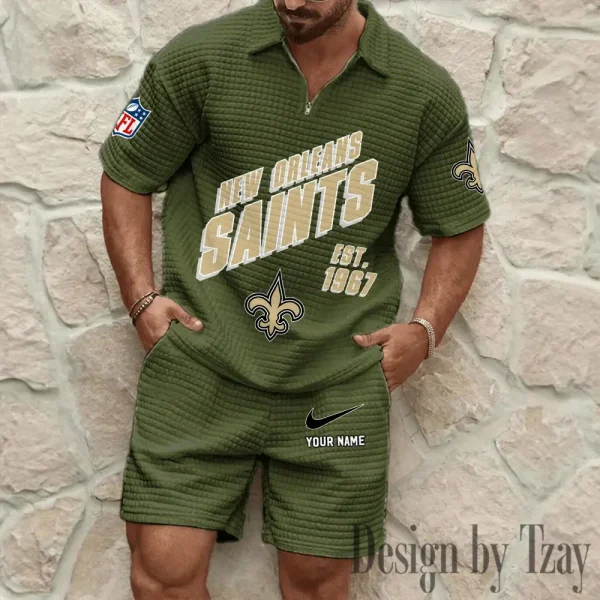 New Orleans Saints Men's Waffle Knit Short Sleeve Slim Fit Soft Summer And Shorts BSPTWHZSS334 - Image 3