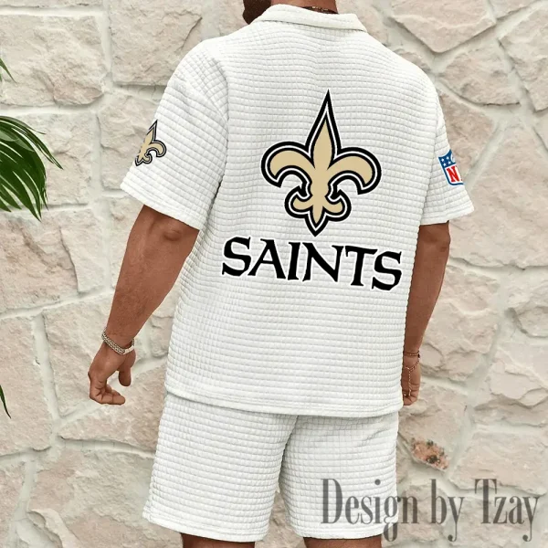 New Orleans Saints Men's Waffle Knit Short Sleeve Slim Fit Soft Summer And Shorts BSPTWHZSS334 - Image 2