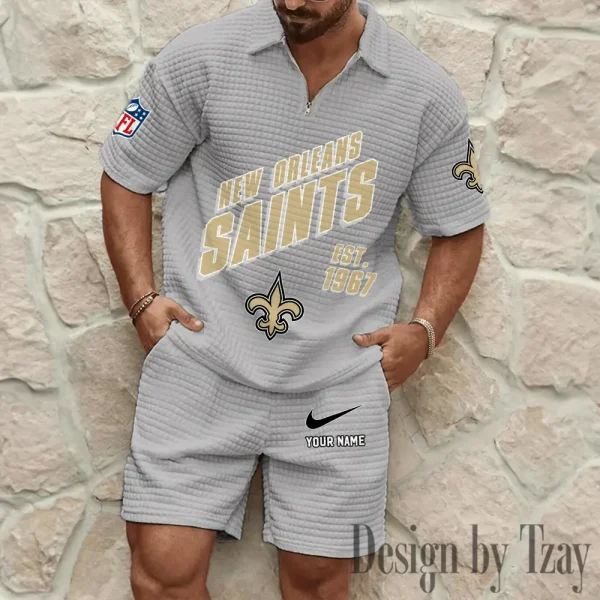 New Orleans Saints Men's Waffle Knit Short Sleeve Slim Fit Soft Summer And Shorts BSPTWHZSS334 - Image 5