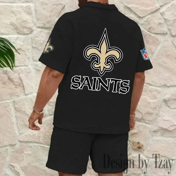 New Orleans Saints Men's Waffle Knit Short Sleeve Slim Fit Soft Summer And Shorts BSPTWHZSS334 - Image 8