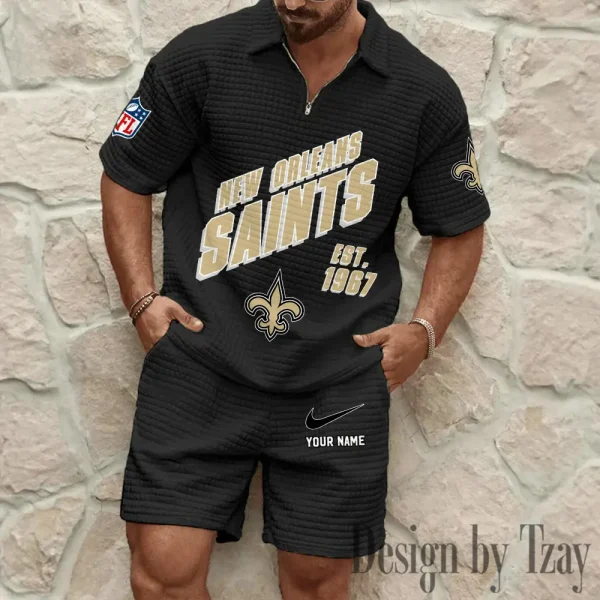 New Orleans Saints Men's Waffle Knit Short Sleeve Slim Fit Soft Summer And Shorts BSPTWHZSS334 - Image 7