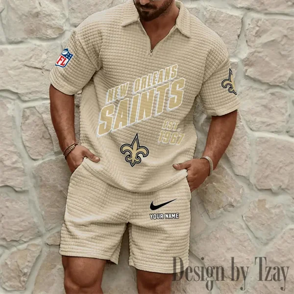 New Orleans Saints Men's Waffle Knit Short Sleeve Slim Fit Soft Summer And Shorts BSPTWHZSS334 - Image 9