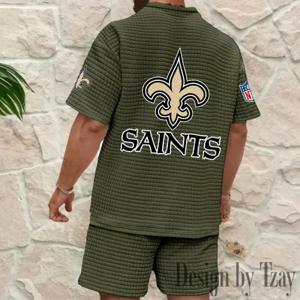 New Orleans Saints Men's Waffle Knit Short Sleeve Slim Fit Soft Summer And Shorts BSPTWHZSS334 - Image 4