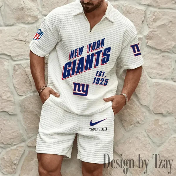 New York Giants Men's Waffle Knit Short Sleeve Slim Fit Soft Summer And Shorts BSPTWHZSS335