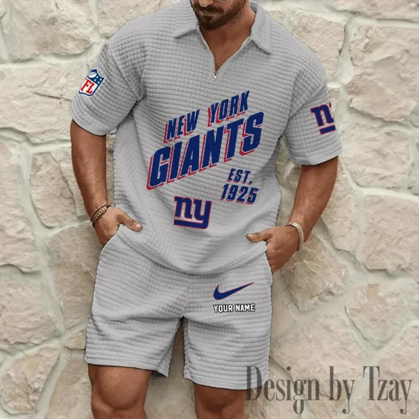 New York Giants Men's Waffle Knit Short Sleeve Slim Fit Soft Summer And Shorts BSPTWHZSS335 - Image 3