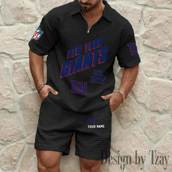 New York Giants Men's Waffle Knit Short Sleeve Slim Fit Soft Summer And Shorts BSPTWHZSS335 - Image 7