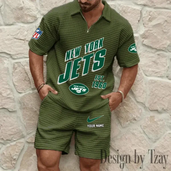 New York Jets Men's Waffle Knit Short Sleeve Slim Fit Soft Summer And Shorts BSPTWHZSS336 - Image 5