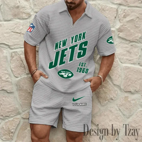 New York Jets Men's Waffle Knit Short Sleeve Slim Fit Soft Summer And Shorts BSPTWHZSS336 - Image 3
