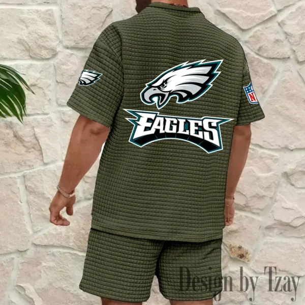 Philadelphia Eagles Men's Waffle Knit Short Sleeve Slim Fit Soft Summer And Shorts BSPTWHZSS337 - Image 2