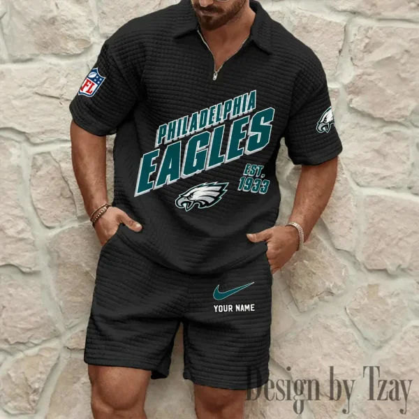 Philadelphia Eagles Men's Waffle Knit Short Sleeve Slim Fit Soft Summer And Shorts BSPTWHZSS337 - Image 3
