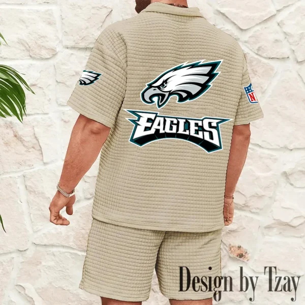 Philadelphia Eagles Men's Waffle Knit Short Sleeve Slim Fit Soft Summer And Shorts BSPTWHZSS337 - Image 6