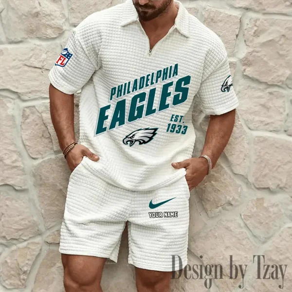 Philadelphia Eagles Men's Waffle Knit Short Sleeve Slim Fit Soft Summer And Shorts BSPTWHZSS337 - Image 7