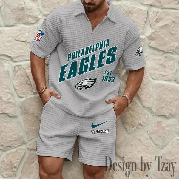 Philadelphia Eagles Men's Waffle Knit Short Sleeve Slim Fit Soft Summer And Shorts BSPTWHZSS337 - Image 9