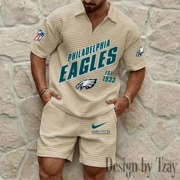 Philadelphia Eagles Men's Waffle Knit Short Sleeve Slim Fit Soft Summer And Shorts BSPTWHZSS337 - Image 5