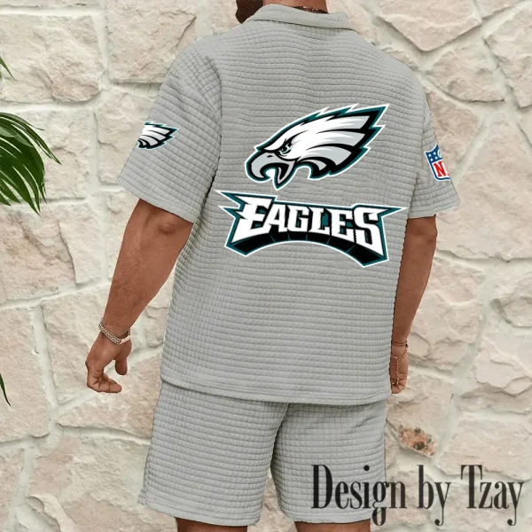 Philadelphia Eagles Men's Waffle Knit Short Sleeve Slim Fit Soft Summer And Shorts BSPTWHZSS337 - Image 10