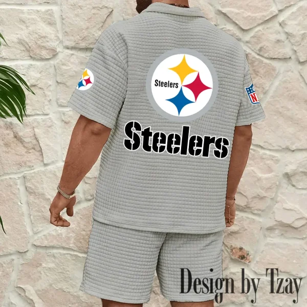 Pittsburgh Steelers Men's Waffle Knit Short Sleeve Slim Fit Soft Summer And Shorts BSPTWHZSS338 - Image 6