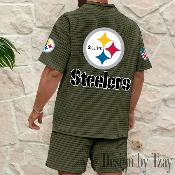 Pittsburgh Steelers Men's Waffle Knit Short Sleeve Slim Fit Soft Summer And Shorts BSPTWHZSS338 - Image 2