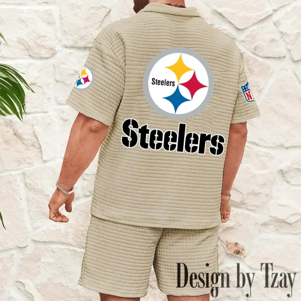 Pittsburgh Steelers Men's Waffle Knit Short Sleeve Slim Fit Soft Summer And Shorts BSPTWHZSS338 - Image 10