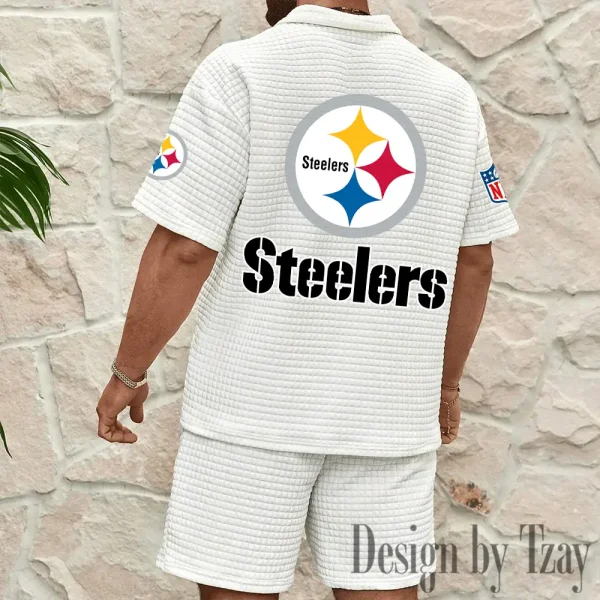 Pittsburgh Steelers Men's Waffle Knit Short Sleeve Slim Fit Soft Summer And Shorts BSPTWHZSS338 - Image 4