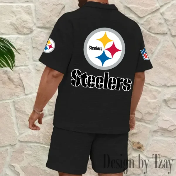 Pittsburgh Steelers Men's Waffle Knit Short Sleeve Slim Fit Soft Summer And Shorts BSPTWHZSS338 - Image 8