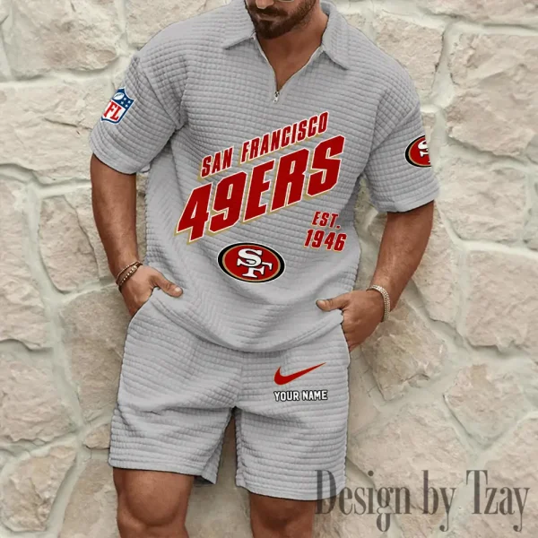 San Francisco 49ers Men's Waffle Knit Short Sleeve Slim Fit Soft Summer And Shorts BSPTWHZSS339 - Image 3