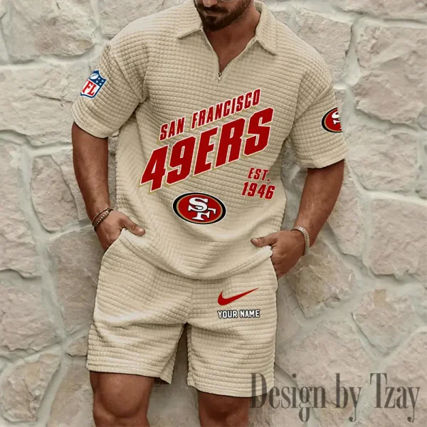 San Francisco 49ers Men's Waffle Knit Short Sleeve Slim Fit Soft Summer And Shorts BSPTWHZSS339 - Image 9