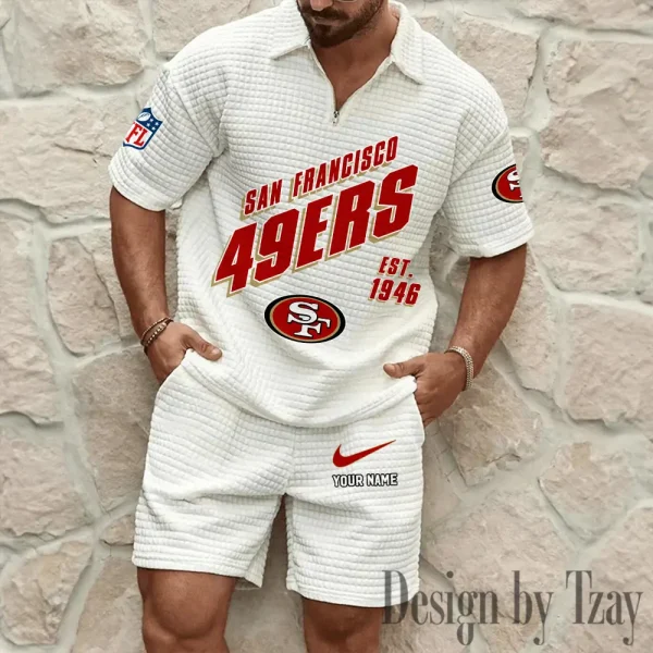 San Francisco 49ers Men's Waffle Knit Short Sleeve Slim Fit Soft Summer And Shorts BSPTWHZSS339 - Image 5