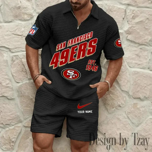 San Francisco 49ers Men's Waffle Knit Short Sleeve Slim Fit Soft Summer And Shorts BSPTWHZSS339 - Image 8