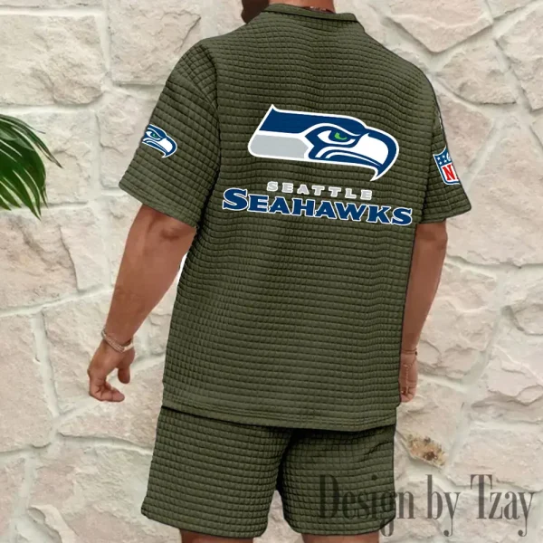 Seattle Seahawks Men's Waffle Knit Short Sleeve Slim Fit Soft Summer And Shorts BSPTWHZSS340 - Image 4