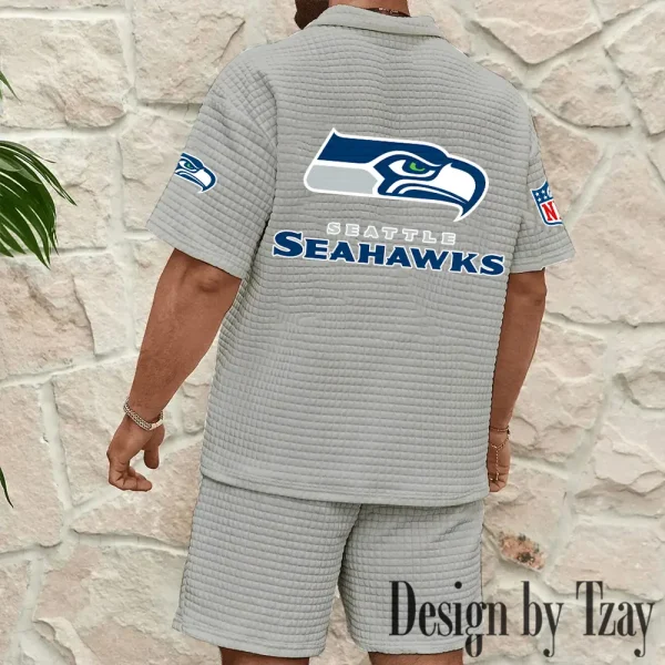 Seattle Seahawks Men's Waffle Knit Short Sleeve Slim Fit Soft Summer And Shorts BSPTWHZSS340 - Image 2