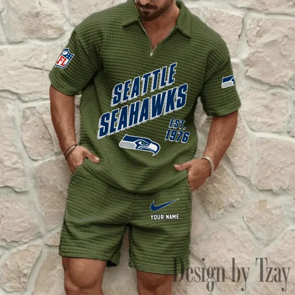 Seattle Seahawks Men's Waffle Knit Short Sleeve Slim Fit Soft Summer And Shorts BSPTWHZSS340 - Image 3