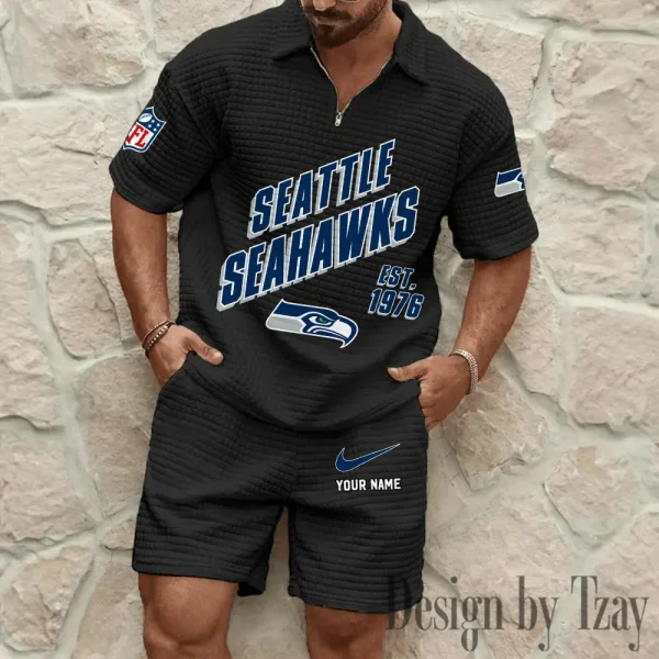 Seattle Seahawks Men's Waffle Knit Short Sleeve Slim Fit Soft Summer And Shorts BSPTWHZSS340 - Image 9