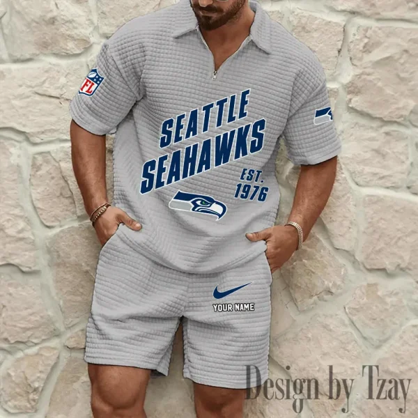 Seattle Seahawks Men's Waffle Knit Short Sleeve Slim Fit Soft Summer And Shorts BSPTWHZSS340