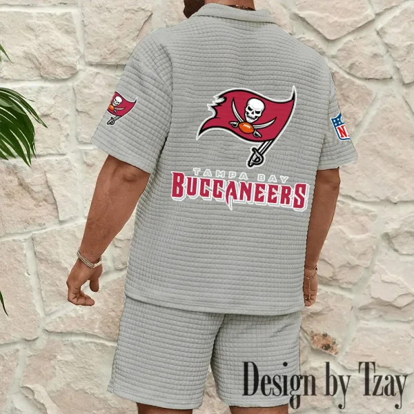 Tampa Bay Buccaneers Men's Waffle Knit Short Sleeve Slim Fit Soft Summer And Shorts BSPTWHZSS341 - Image 2