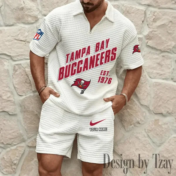 Tampa Bay Buccaneers Men's Waffle Knit Short Sleeve Slim Fit Soft Summer And Shorts BSPTWHZSS341 - Image 5