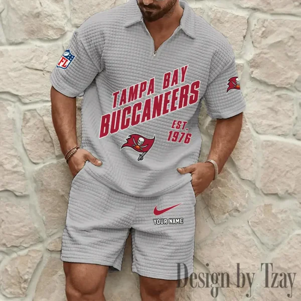 Tampa Bay Buccaneers Men's Waffle Knit Short Sleeve Slim Fit Soft Summer And Shorts BSPTWHZSS341