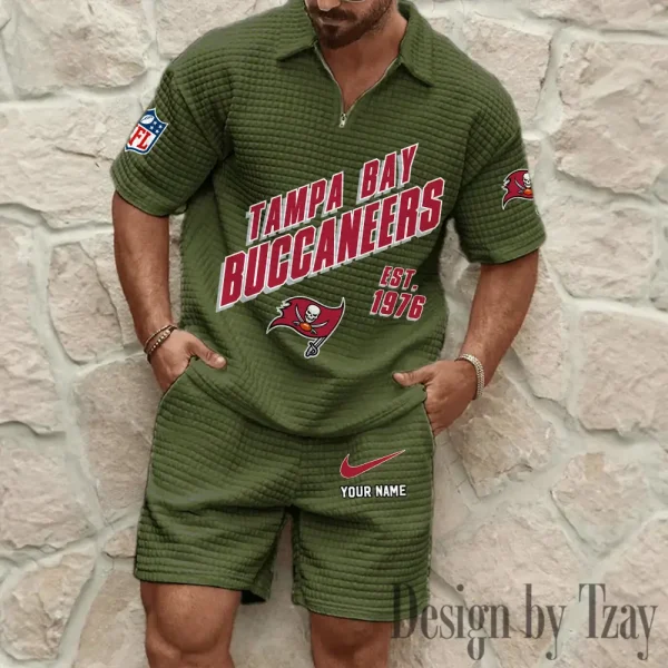 Tampa Bay Buccaneers Men's Waffle Knit Short Sleeve Slim Fit Soft Summer And Shorts BSPTWHZSS341 - Image 7