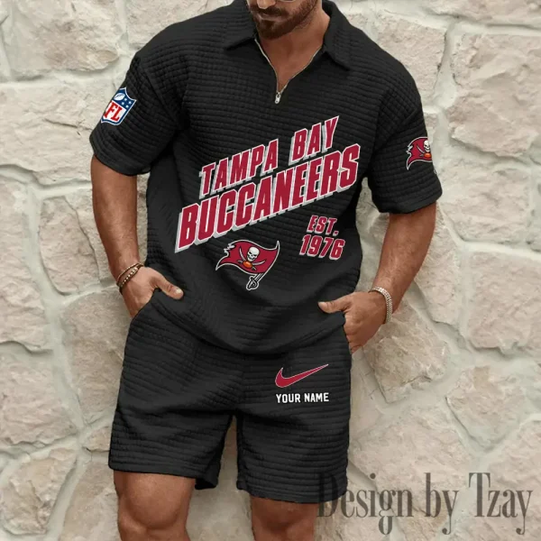Tampa Bay Buccaneers Men's Waffle Knit Short Sleeve Slim Fit Soft Summer And Shorts BSPTWHZSS341 - Image 9