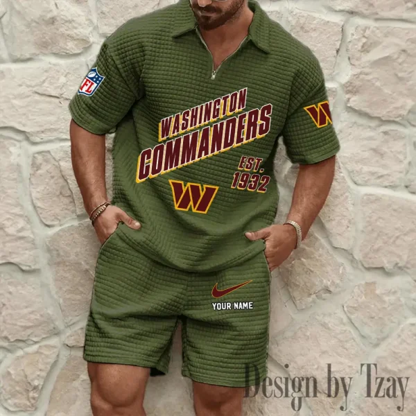 Washington Commanders Men's Waffle Knit Short Sleeve Slim Fit Soft Summer And Shorts BSPTWHZSS343 - Image 3