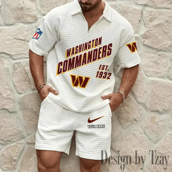 Washington Commanders Men's Waffle Knit Short Sleeve Slim Fit Soft Summer And Shorts BSPTWHZSS343 - Image 5