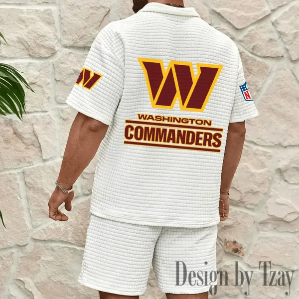 Washington Commanders Men's Waffle Knit Short Sleeve Slim Fit Soft Summer And Shorts BSPTWHZSS343 - Image 6