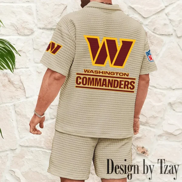 Washington Commanders Men's Waffle Knit Short Sleeve Slim Fit Soft Summer And Shorts BSPTWHZSS343 - Image 2