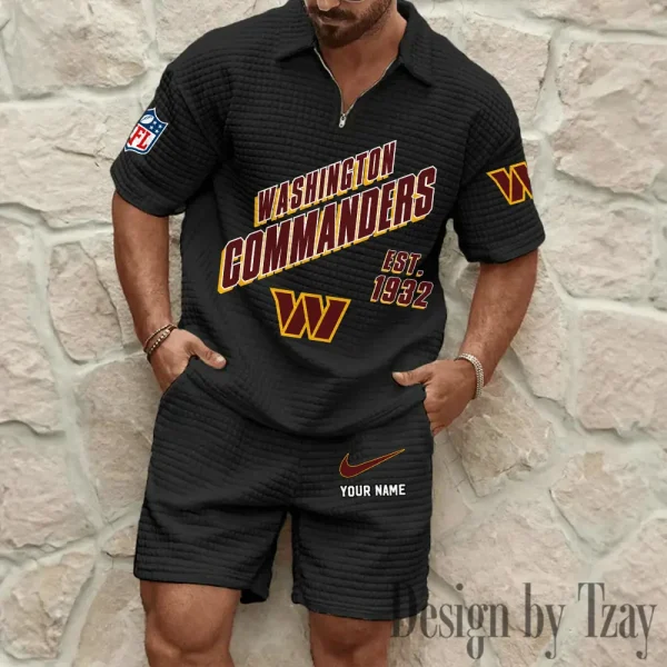 Washington Commanders Men's Waffle Knit Short Sleeve Slim Fit Soft Summer And Shorts BSPTWHZSS343 - Image 9