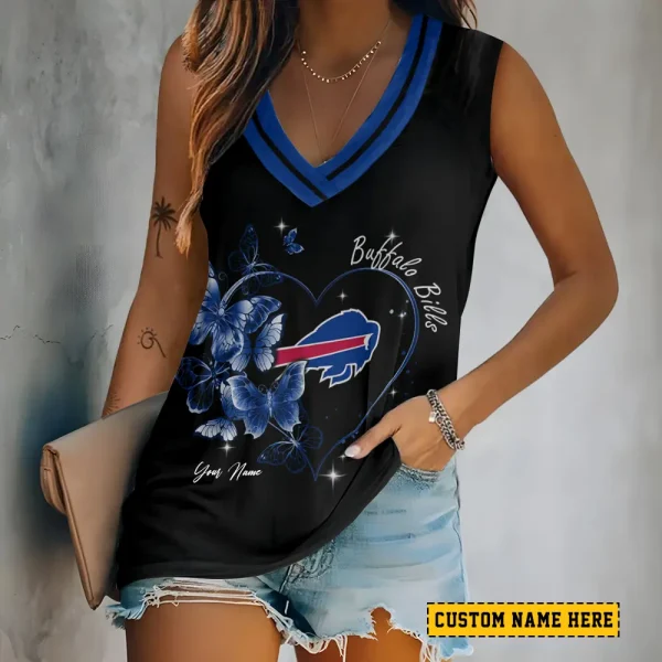 Buffalo Bills Tank Top Camisole Women Fashion V-Neck Short Sleeve Tshirt SPTVNECKWVTS370