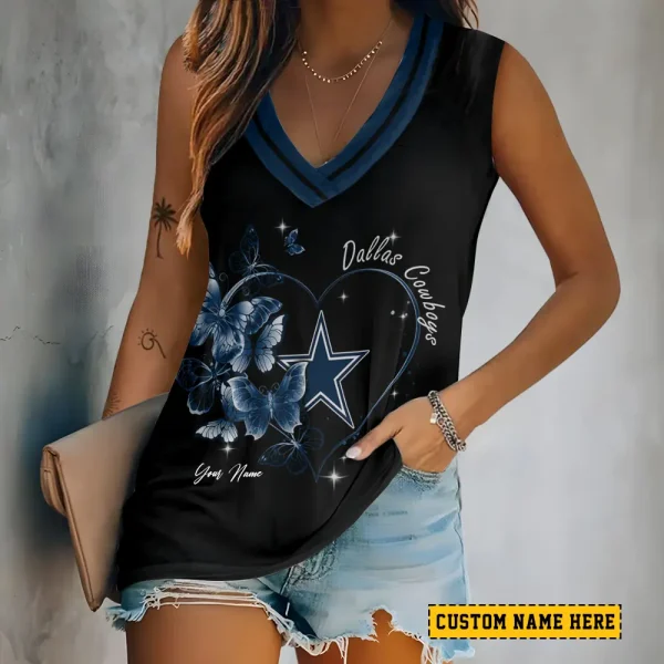 Dallas Cowboys Tank Top Camisole Women Fashion V-Neck Short Sleeve Tshirt SPTVNECKWVTS375