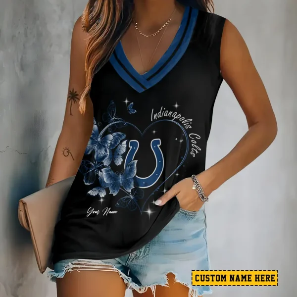 Indianapolis Colts Tank Top Camisole Women Fashion V-Neck Short Sleeve Tshirt SPTVNECKWVTS380
