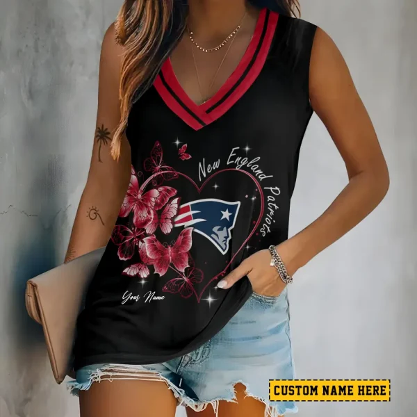New England Patriots Tank Top Camisole Women Fashion V-Neck Short Sleeve Tshirt SPTVNECKWVTS388