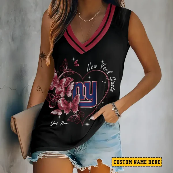 New York Giants Tank Top Camisole Women Fashion V-Neck Short Sleeve Tshirt SPTVNECKWVTS390