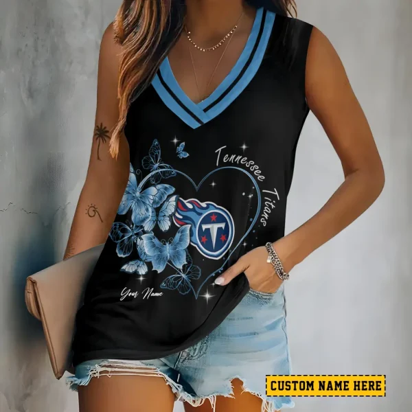 Tennessee Titans Tank Top Camisole Women Fashion V-Neck Short Sleeve Tshirt SPTVNECKWVTS397