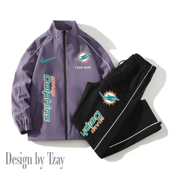 Miami Dolphins Casual Trendy Running Jacket Couple Loose Jacket Pants SPTMTS2PS052 - Image 2